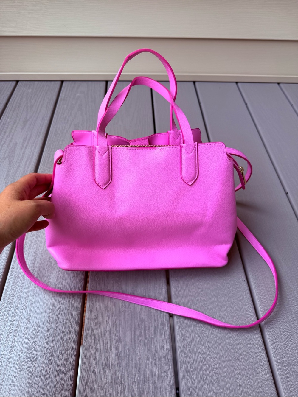 A New Day Hot Pink Fuchsia Satchel Crossbody Bag Gold Hardware NWOT